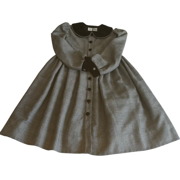 Sarah Louise England childs dress houndstooth Peter Pan Collar sz 6 black white - Picture 13 of 14